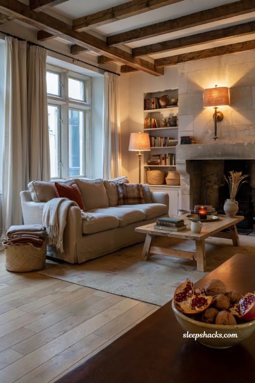 Warm caramel lampshades for cozy fall living room lighting decor