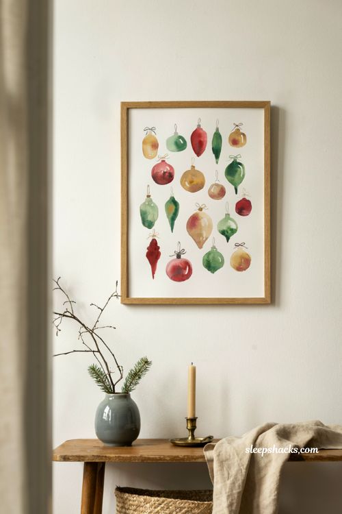 Watercolor Christmas bauble painting in jewel tones for winter wall decor