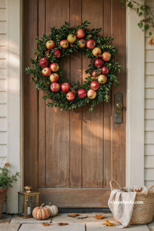 apple and boxwood wreath ideas for a classic fall front door