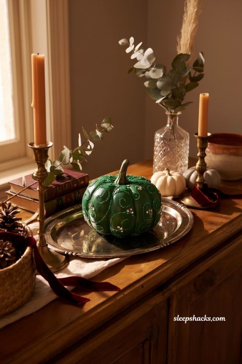 bedazzled rhinestone pumpkin easy glamorous no carve fall decor idea