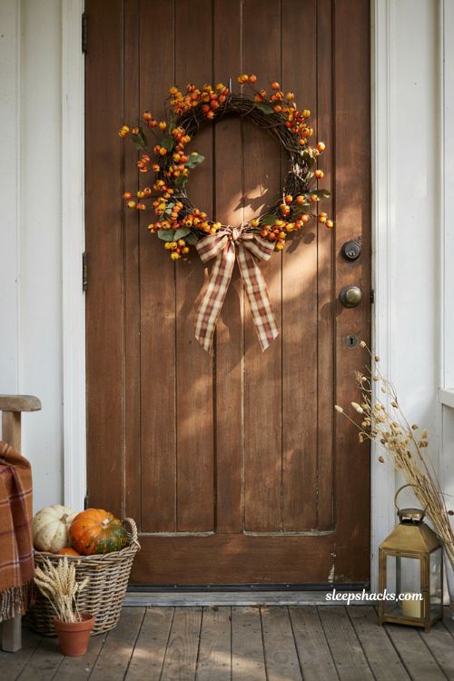bittersweet wreath with rustic fall front door decor ideas