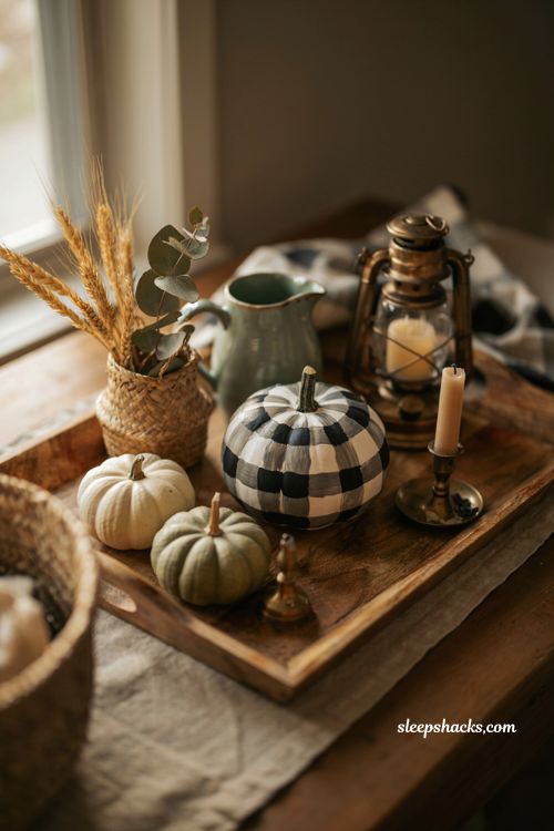 buffalo check painted pumpkin diy farmhouse fall decor idea