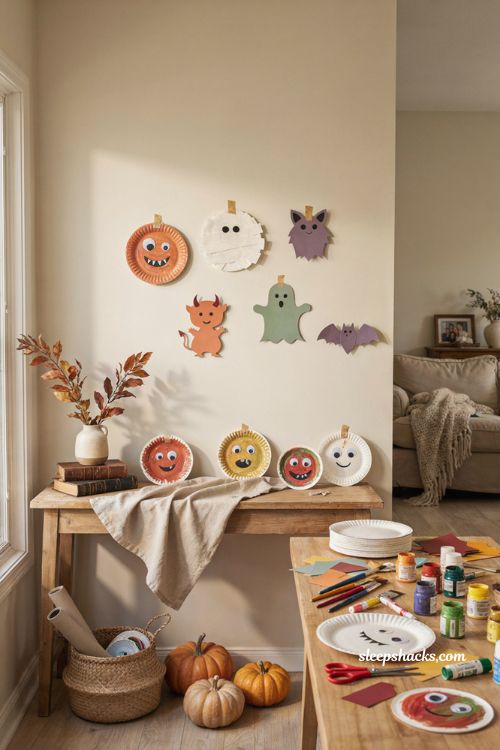 cheap diy paper plate monsters for colorful halloween decor