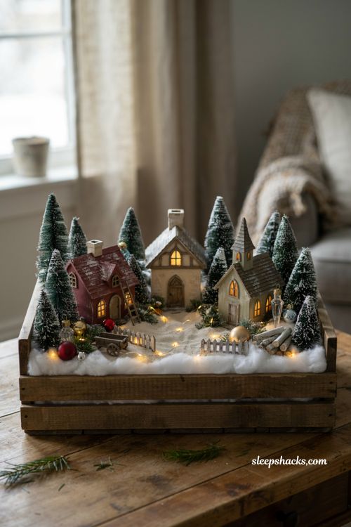 christmas village display ideas diy inside a wooden crate