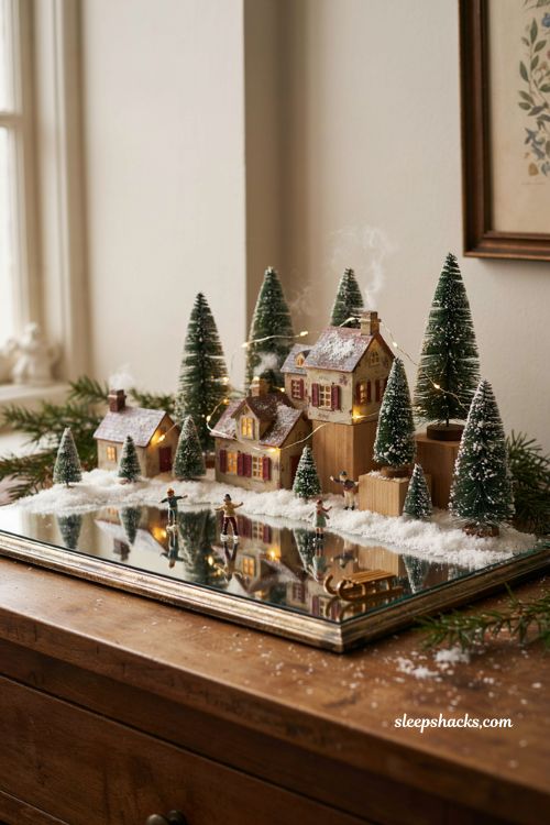 christmas village display ideas diy mirror frozen pond with tiny skaters