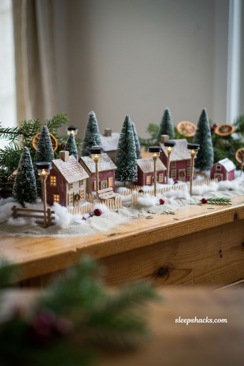 christmas village display ideas diy with mini mason jar lid street lamps