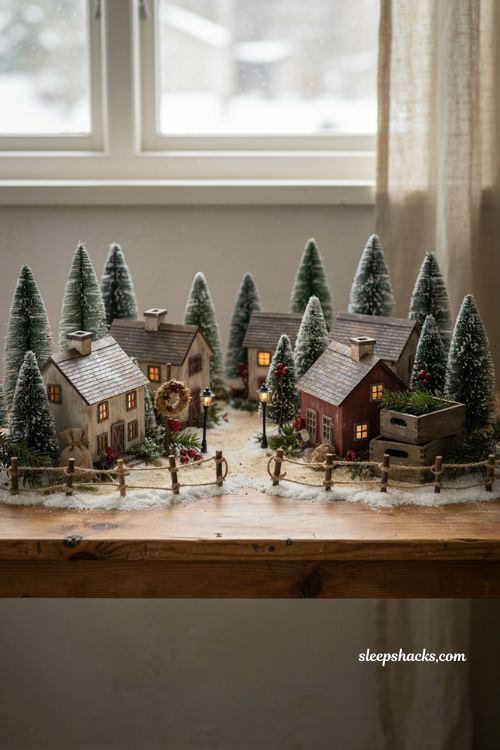 christmas village display ideas diy with rustic twine and twig fence