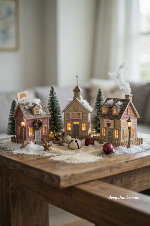 christmas village display ideas diy with tiny storefront signs