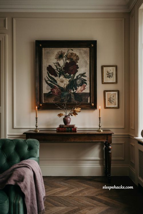 classy halloween decor with moody botanical art on a frame tv