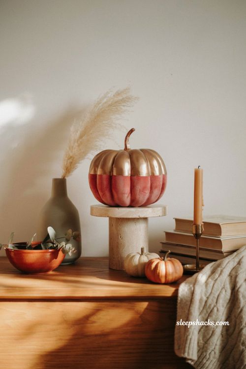 color block metallic painted pumpkin modern diy fall decor idea