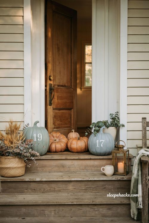 painted house number pumpkin diy fall porch decor idea