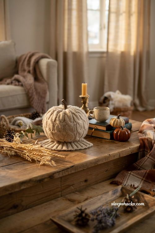 cozy sweater wrapped pumpkin easy no sew fall decorating idea