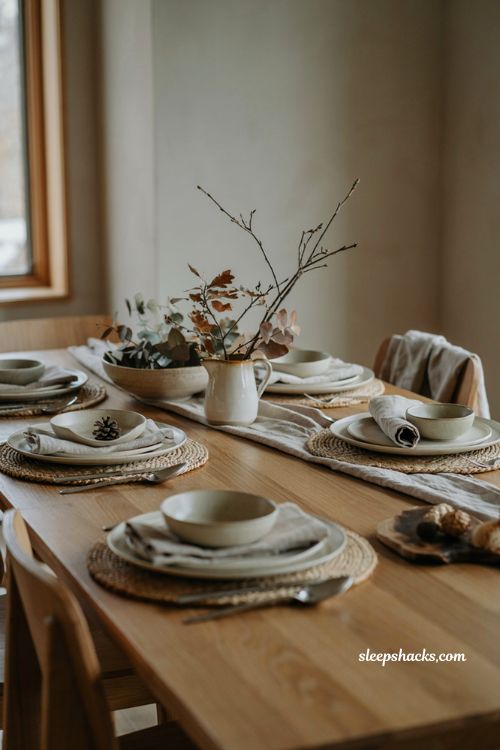 creative Thanksgiving table with varied napkin placement and simple modern holiday decor