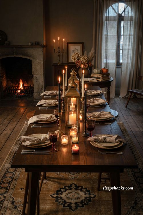 cute halloween decor with cozy candlelight and vintage lanterns