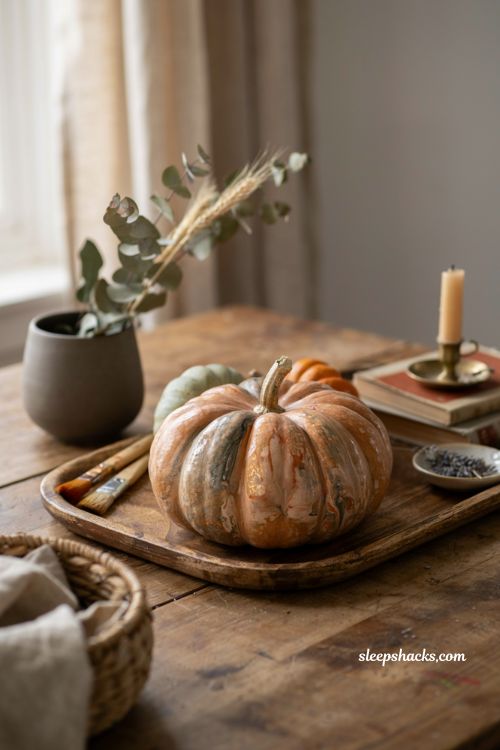 dirty pour marbled pumpkin diy modern painted fall decor idea