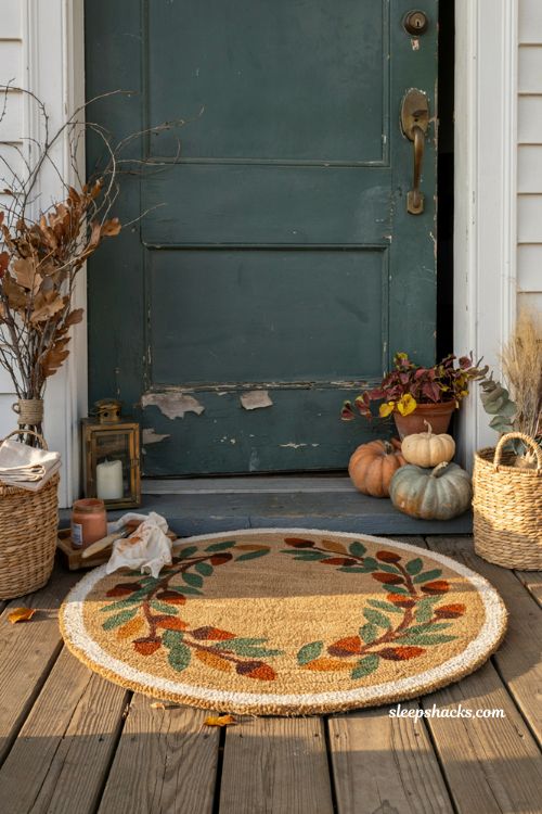 diy welcome mat with rustic fall front porch decor ideas