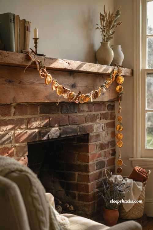 dried orange garland with cinnamon sticks for cozy fall decor