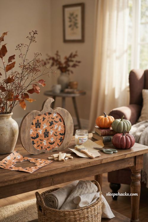 easy diy decoupage wood pumpkin for halloween decor