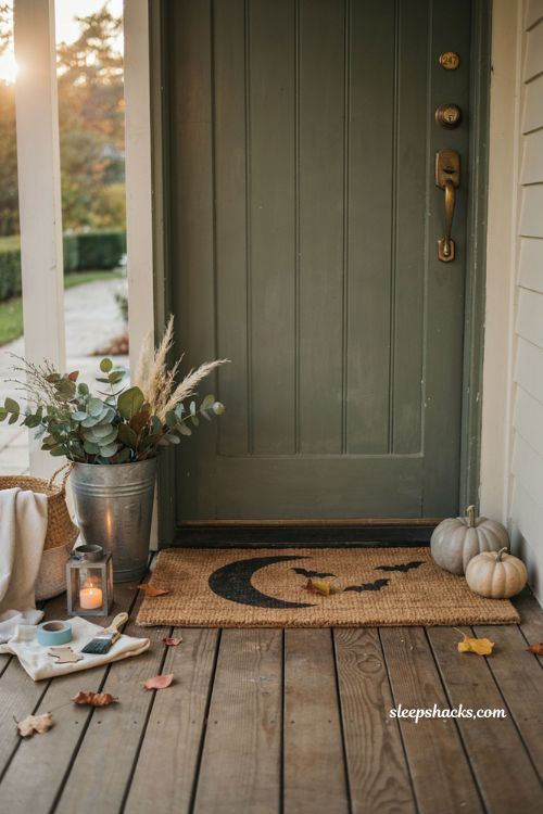easy diy halloween stenciled doormat for a cozy front porch