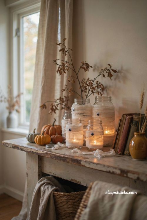 easy diy mummy mason jar luminaries for halloween decor 