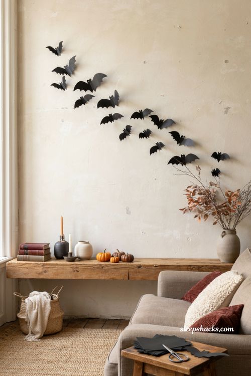 easy diy paper bat decorations for a spooky halloween wall 