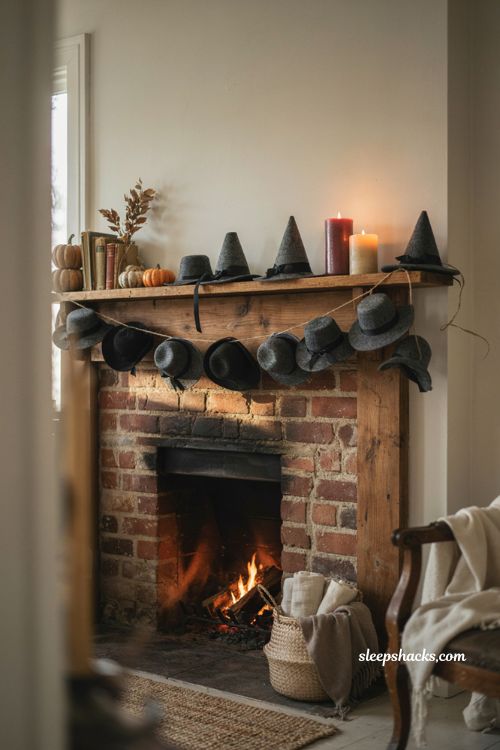 easy diy witch hat garland for a cozy halloween mantel
