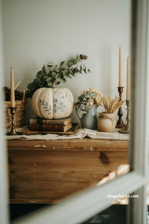 farmhouse chalk paint floral pumpkin elegant no carve fall decor idea
