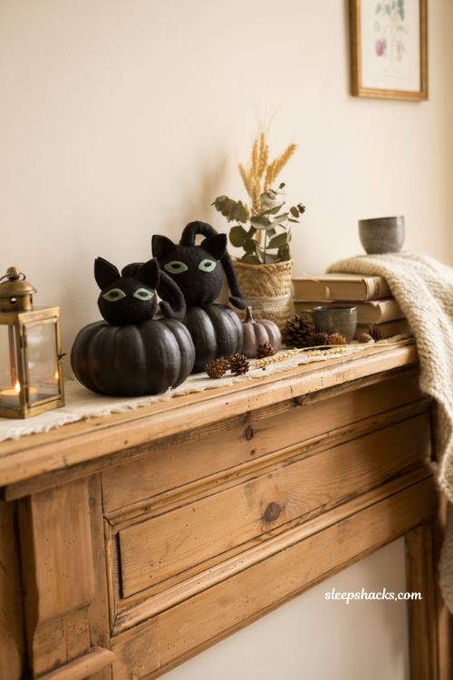 felt black cat pumpkin easy no carve halloween decor idea