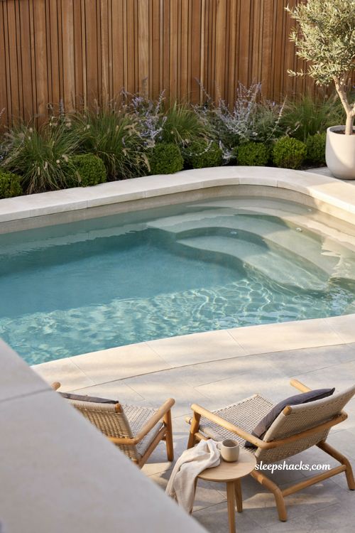 fiberglass plunge pool ideas for small backyard with modern low maintenance outdoor design