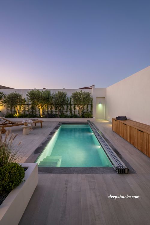 futuristic smart plunge pool ideas for small backyard with modern lighting and automation