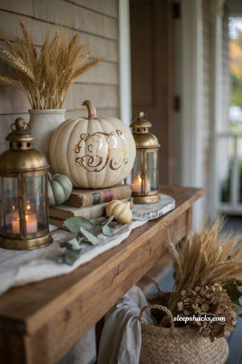 gilded gold leaf pumpkin elegant farmhouse no carve fall decor idea
