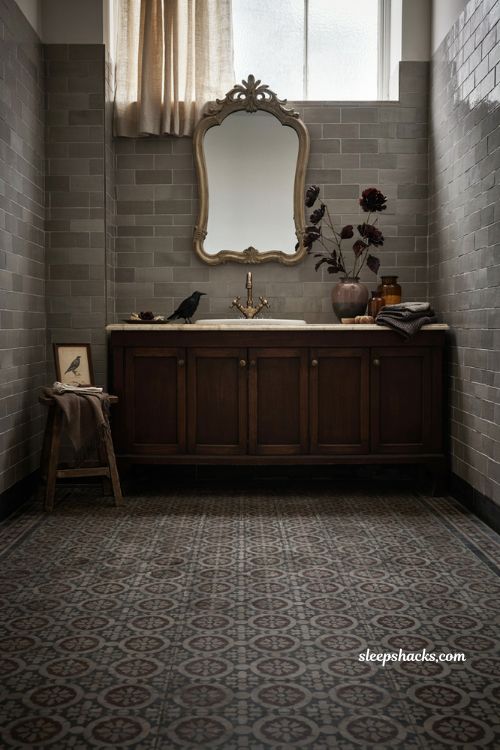 gothic bathroom decor ideas with ravens dark florals and vintage details 