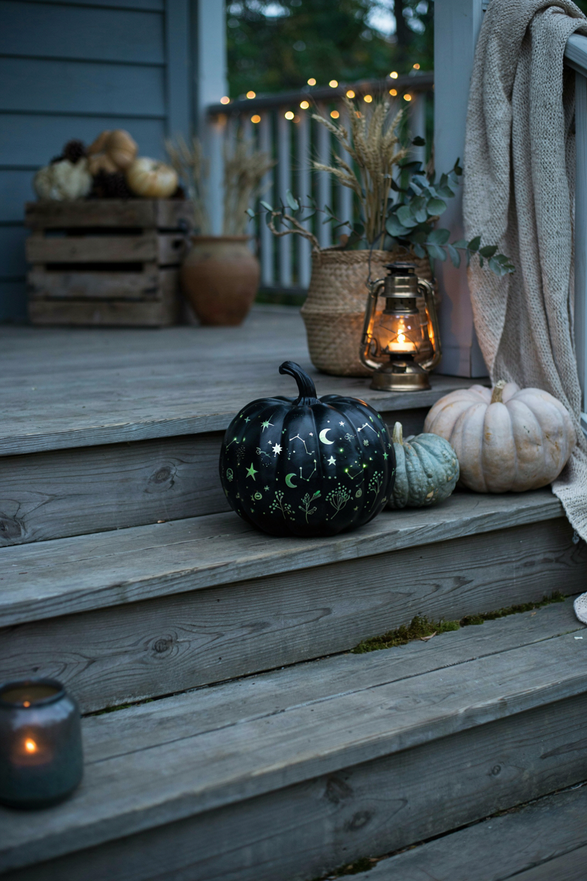 glow in the dark painted pumpkin diy halloween fall decor idea