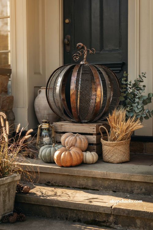 metal pumpkin sculpture diy modern farmhouse fall porch decor