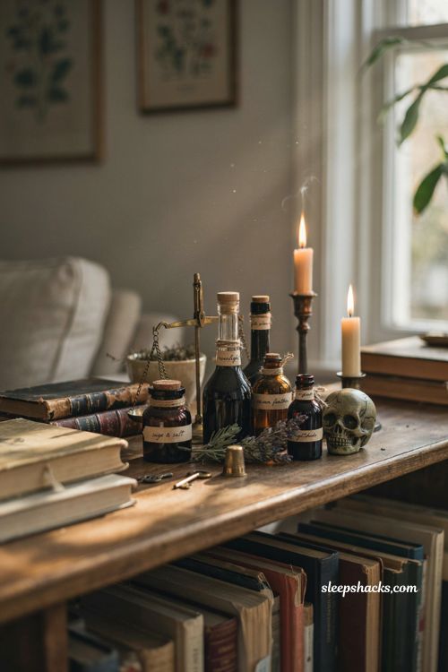 mini potion shelf ideas for a witchy apartment halloween bookshelf 
