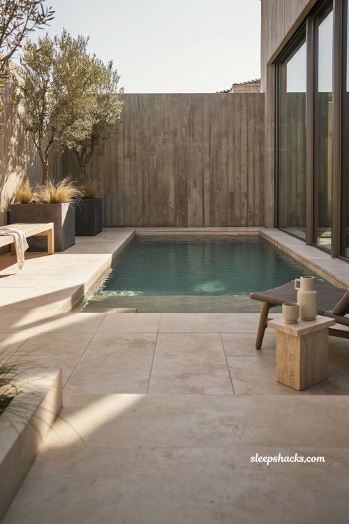 modern minimalist small plunge pool ideas for a small backyard with clean lines and concrete patio