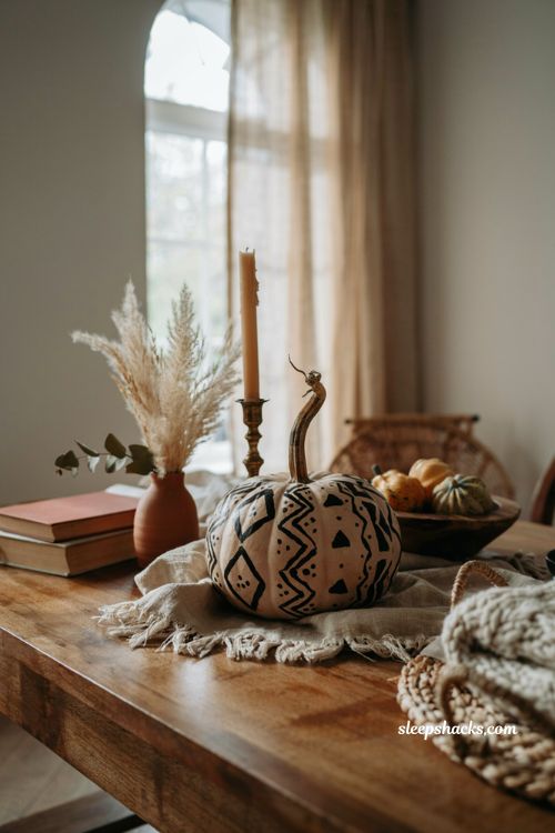 mud cloth painted pumpkin boho diy fall decor idea
