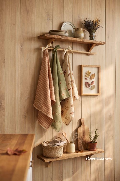 no sew kitchen towel wall hanging with cozy fall farmhouse decor
