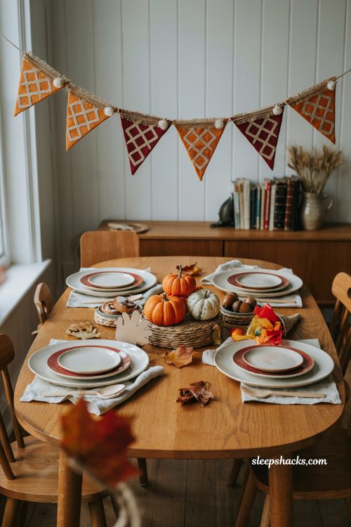 pie themed kids table bunting for a fun thanksgiving fall diy decor