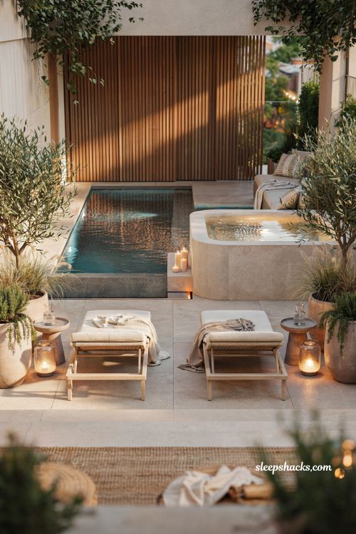 plunge pool and hot tub combo ideas for small backyard romantic spa retreat design