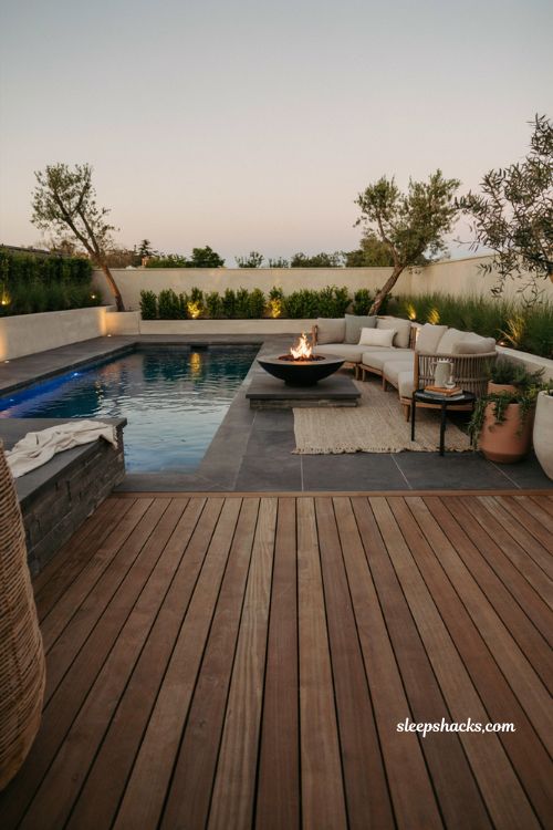 plunge pool ideas with fire pit for small backyard cozy outdoor entertaining space