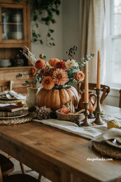 pumpkin flower vase diy fall centerpiece for farmhouse table decor