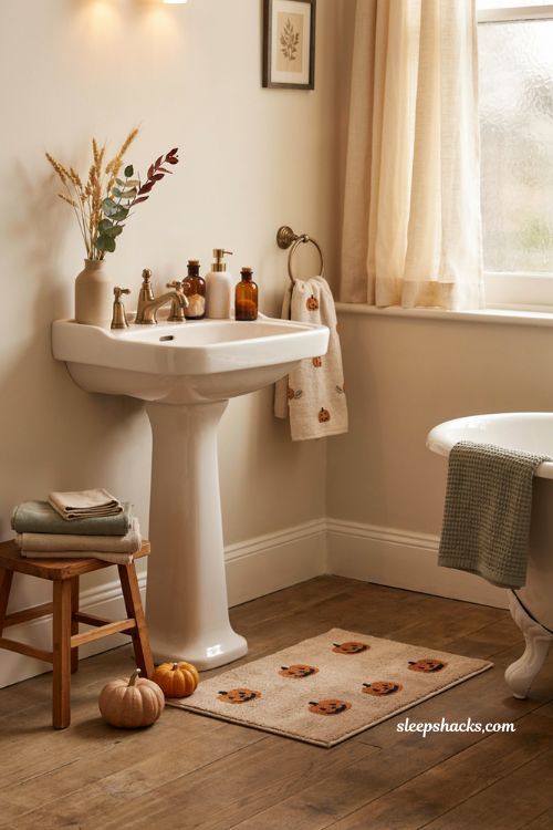 pumpkin themed towel set ideas for cozy family friendly halloween bathroom decor 