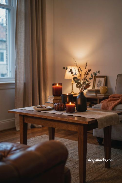 seasonal scented candles in amber and black vessels for halloween decor 