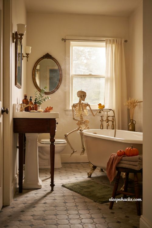 skeleton bathroom decor ideas for a funny spooky halloween surprise 