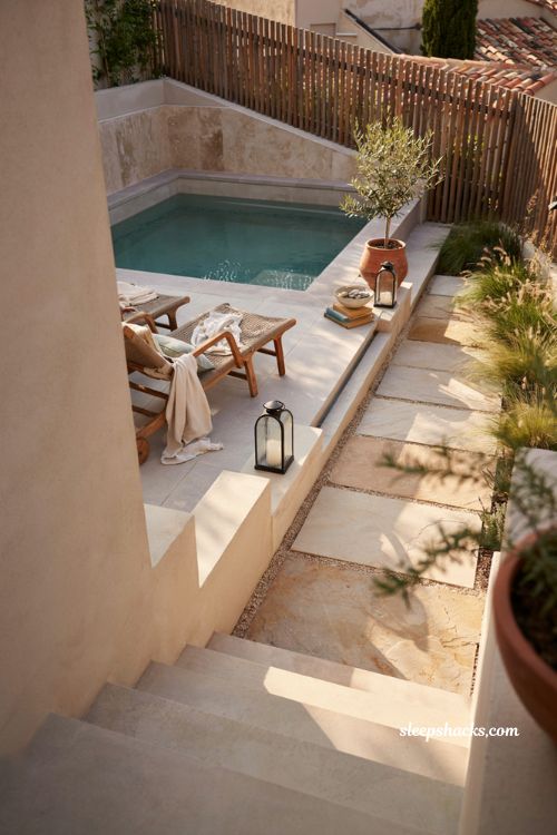 small plunge pool ideas small backyard with natural stone landscaping and cozy outdoor design