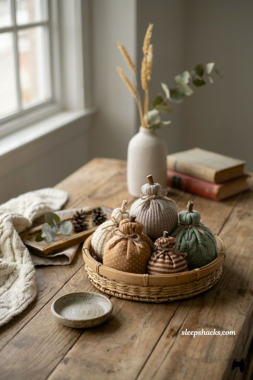 sock pumpkin diy easy neutral fall decor idea for cozy home