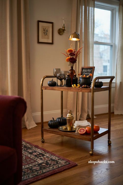 spooky halloween bar cart ideas for small apartment entertaining 