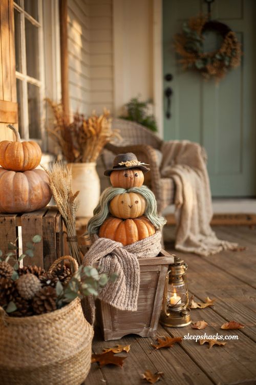 stacked pumpkin family topiary easy no carve farmhouse porch decor