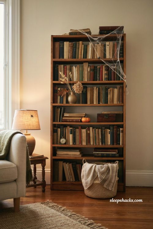 subtle cobweb accents in apartment corners for elegant halloween decor 